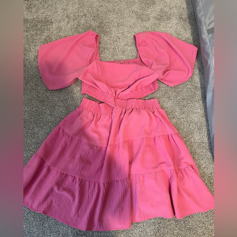 Pink Square Neck Cutout Dress - image 2